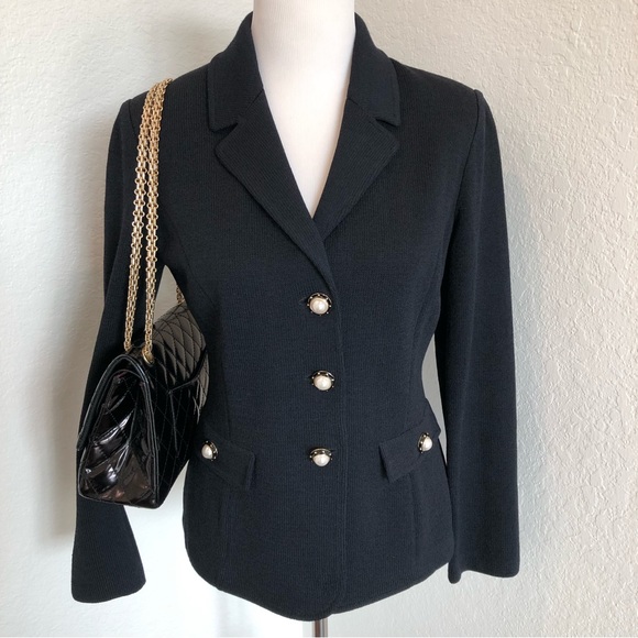 Sold St. John Collection Black Santana Knit Jacket with Signature Pearl Buttons - Picture 9 of 10
